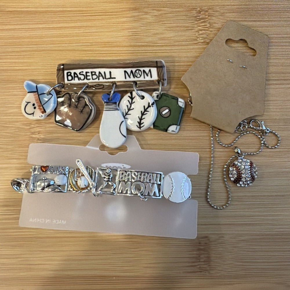 Baseball Mom‎ Jewelry Lot Pin Brooch Bracelet Necklace Charm Sports Theme
